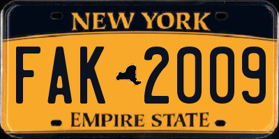 NY license plate FAK2009