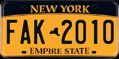 NY license plate FAK2010