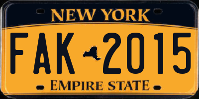 NY license plate FAK2015