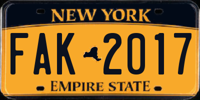 NY license plate FAK2017