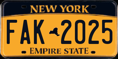 NY license plate FAK2025