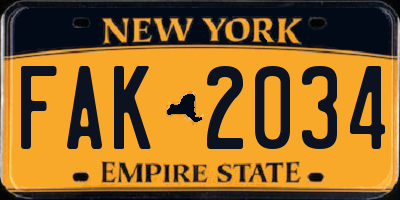 NY license plate FAK2034
