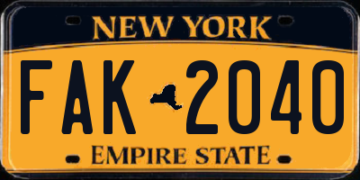 NY license plate FAK2040