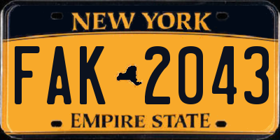 NY license plate FAK2043