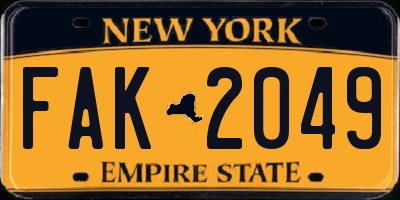 NY license plate FAK2049