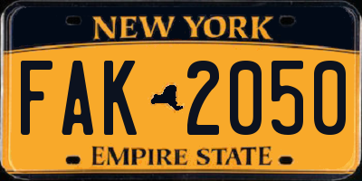 NY license plate FAK2050