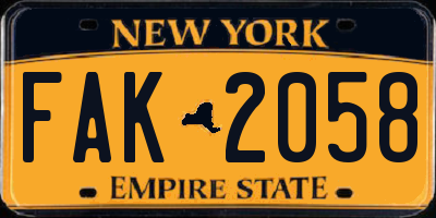 NY license plate FAK2058