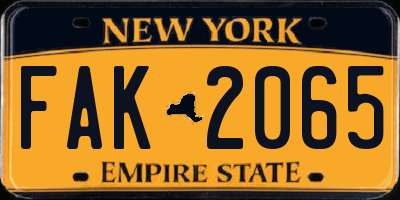 NY license plate FAK2065