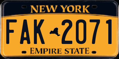 NY license plate FAK2071