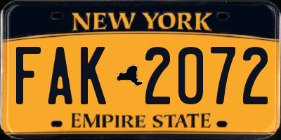 NY license plate FAK2072