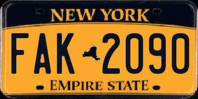 NY license plate FAK2090