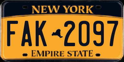 NY license plate FAK2097
