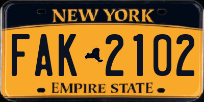 NY license plate FAK2102