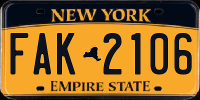 NY license plate FAK2106