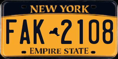 NY license plate FAK2108