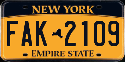 NY license plate FAK2109