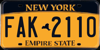 NY license plate FAK2110