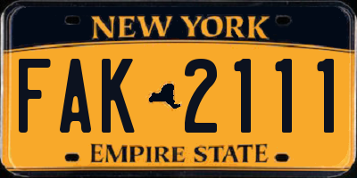 NY license plate FAK2111