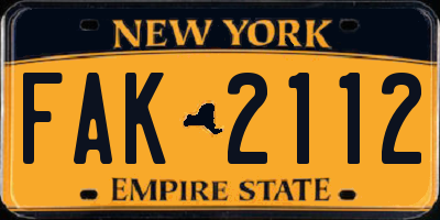 NY license plate FAK2112