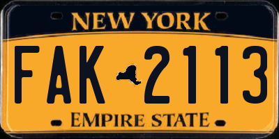 NY license plate FAK2113