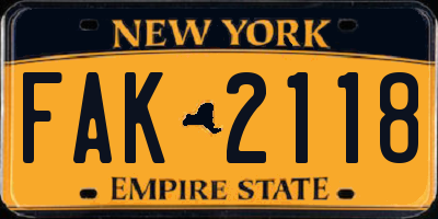 NY license plate FAK2118