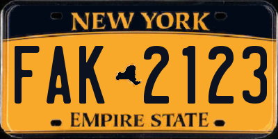 NY license plate FAK2123