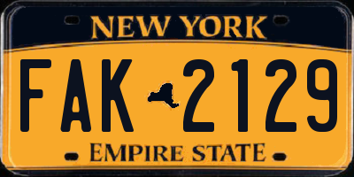 NY license plate FAK2129