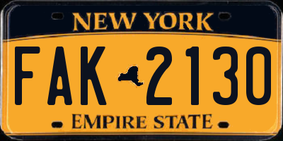 NY license plate FAK2130