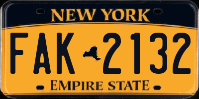 NY license plate FAK2132