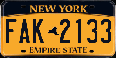 NY license plate FAK2133