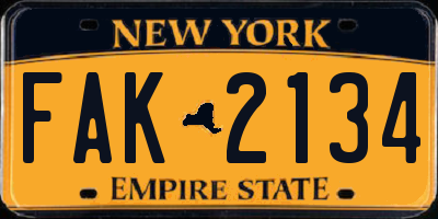 NY license plate FAK2134