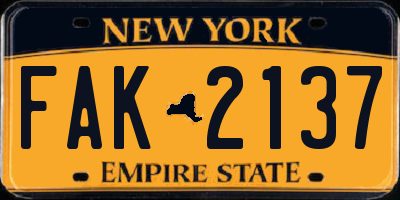 NY license plate FAK2137