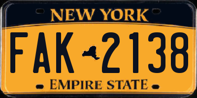 NY license plate FAK2138