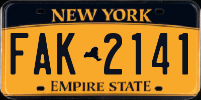 NY license plate FAK2141