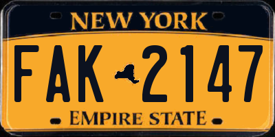 NY license plate FAK2147