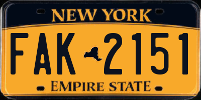 NY license plate FAK2151