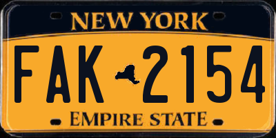 NY license plate FAK2154