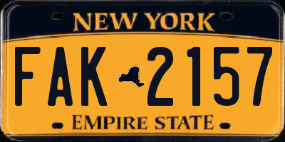 NY license plate FAK2157