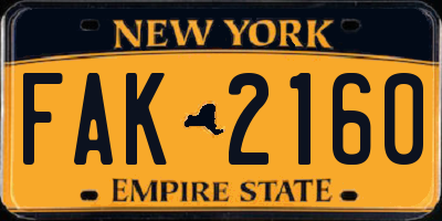 NY license plate FAK2160