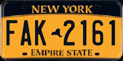 NY license plate FAK2161