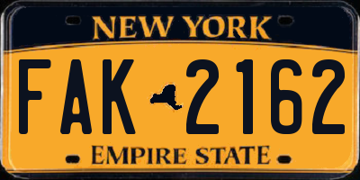 NY license plate FAK2162