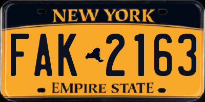 NY license plate FAK2163