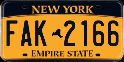 NY license plate FAK2166