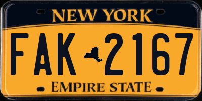 NY license plate FAK2167