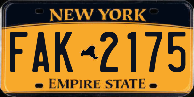 NY license plate FAK2175