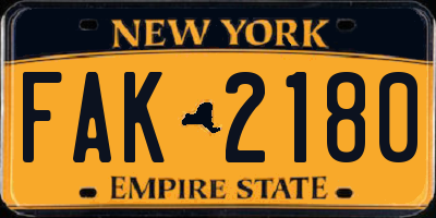 NY license plate FAK2180