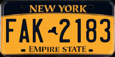 NY license plate FAK2183