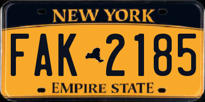 NY license plate FAK2185