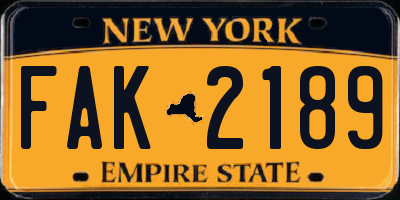 NY license plate FAK2189