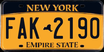 NY license plate FAK2190